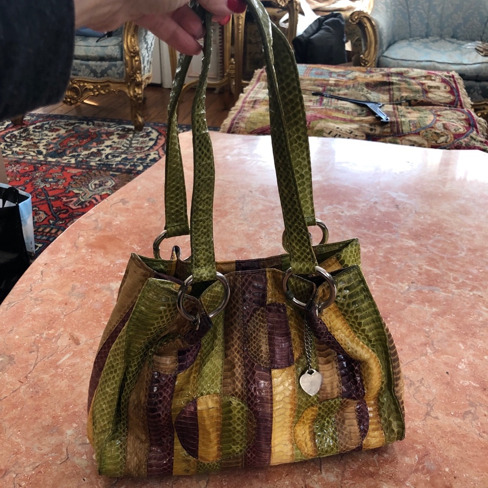 Women Handbag Tosca Blu Snakeskin Leather 11"x8"